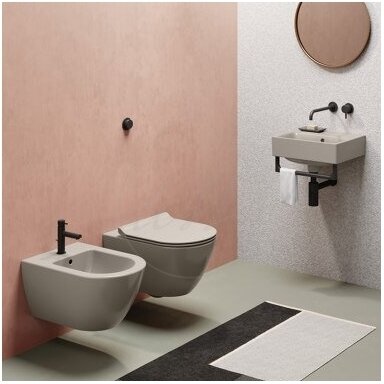 GSI PURA Tortora pakabinamas klozetas 55cm Swirlflush® Dualglaze® su lėtaeigiu dangčiu